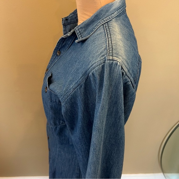 Ralph Lauren Women’s Denim Dress Size 10 VINTAGE Button Front Shoulder Pads 80’s - Picture 7 of 15